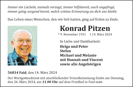 Traueranzeige von Konrad Pitzen von WochenSpiegel