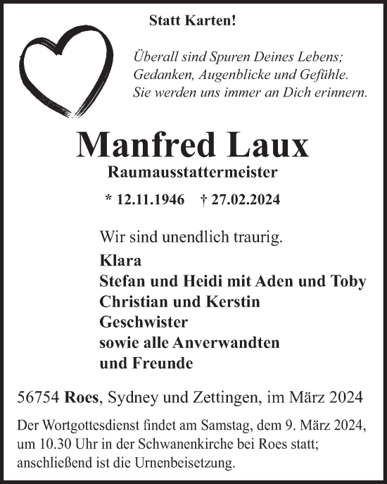 Traueranzeige von Manfred Laux von WochenSpiegel