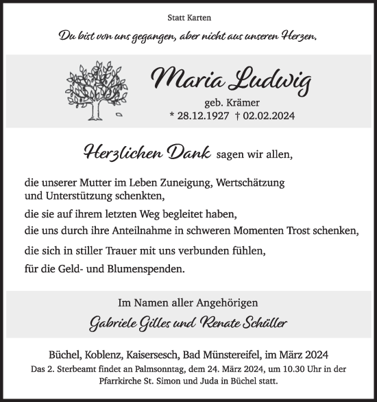 Traueranzeige von Maria Ludwig von WochenSpiegel