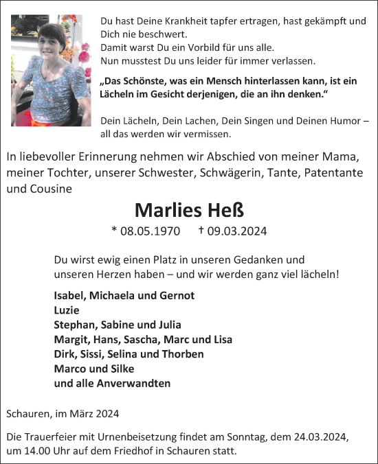 Traueranzeige von Marlies Heß von WochenSpiegel