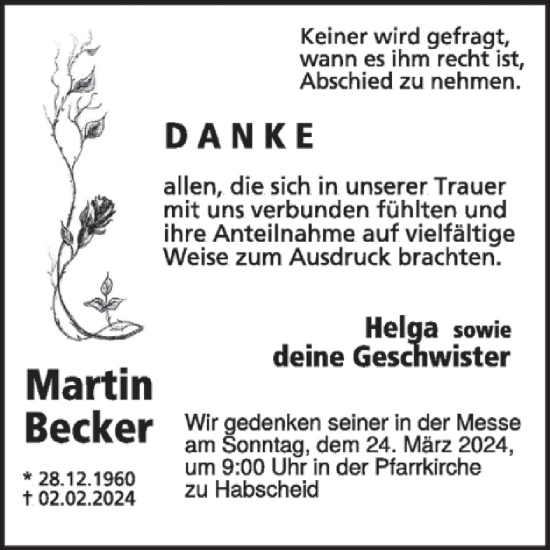 Traueranzeige von Martin Becker von WochenSpiegel