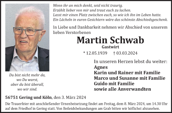 Traueranzeige von Martin Schwab von WochenSpiegel