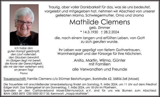 Traueranzeige von Mathilde Clemens von WochenSpiegel