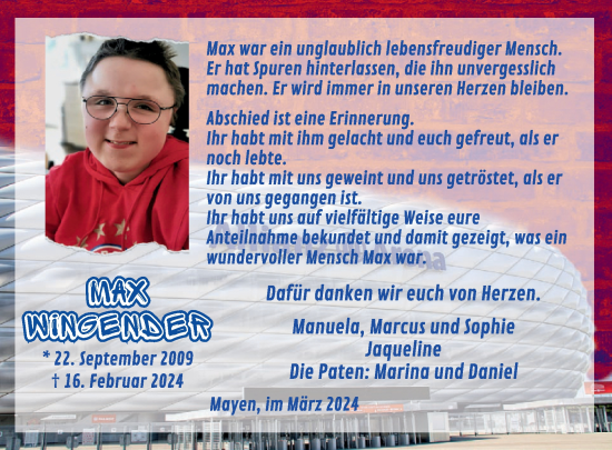 Traueranzeige von Max Wingender von WochenSpiegel
