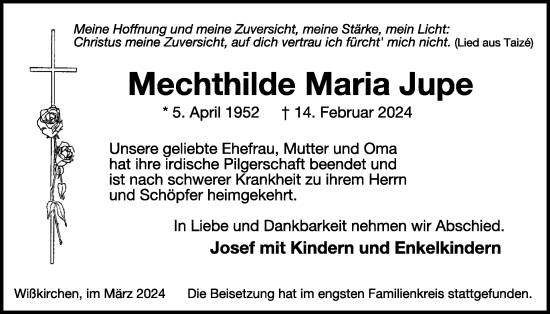 Traueranzeige von Mechthilde Jupe von WochenSpiegel