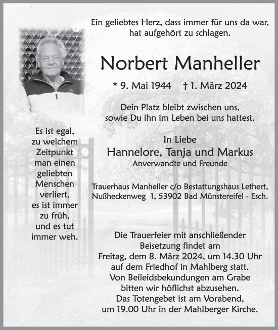 Traueranzeige von Norbert Manheller von WochenSpiegel