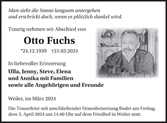 Traueranzeige von Otto Fuchs von WochenSpiegel