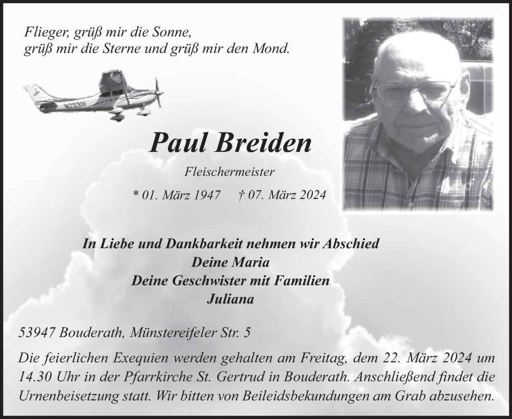  Traueranzeige für Paul Breiden vom 13.03.2024 aus WochenSpiegel