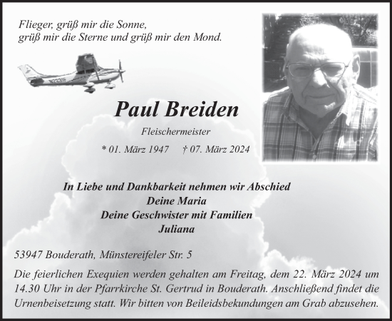 Traueranzeige von Paul Breiden von WochenSpiegel