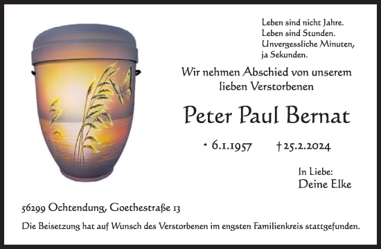 Traueranzeige von Peter Bernat von WochenSpiegel