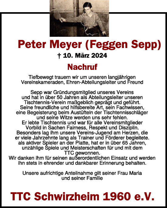 Traueranzeige von Peter Meyer von WochenSpiegel