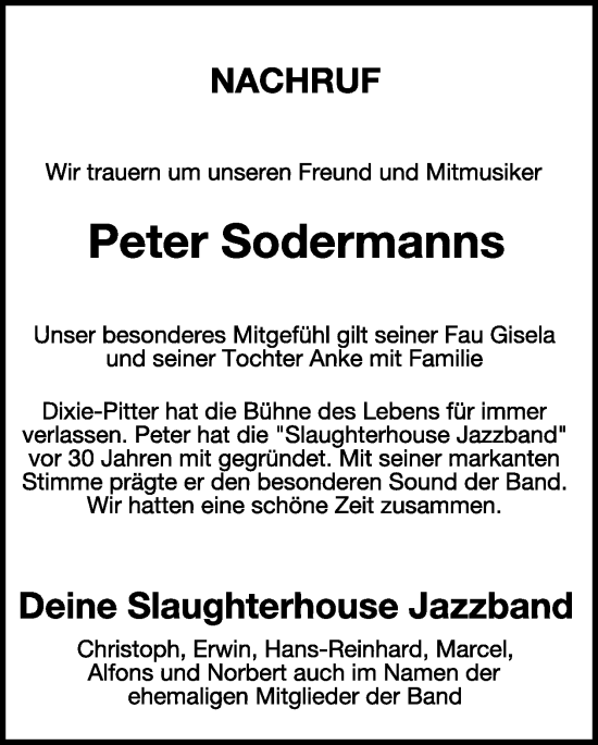 Traueranzeige von Peter Sodermanns von WochenSpiegel