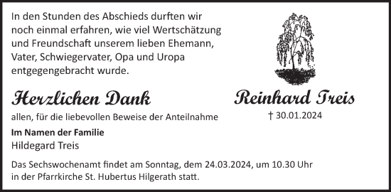 Traueranzeige von Reinhard Treis von WochenSpiegel