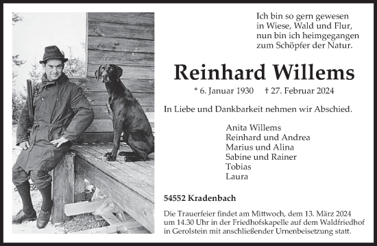 Traueranzeige von Reinhard Willems von WochenSpiegel