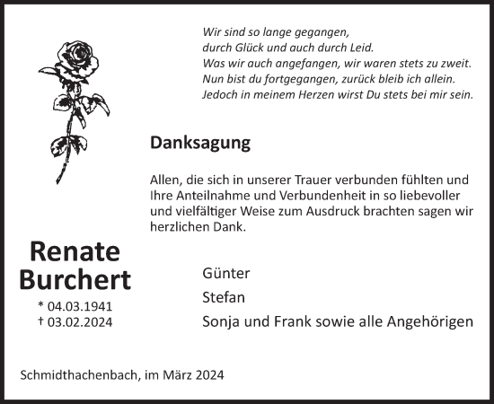 Traueranzeige von Renate Burchert von WochenSpiegel