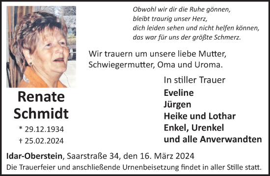 Traueranzeige von Renate Schmidt von WochenSpiegel