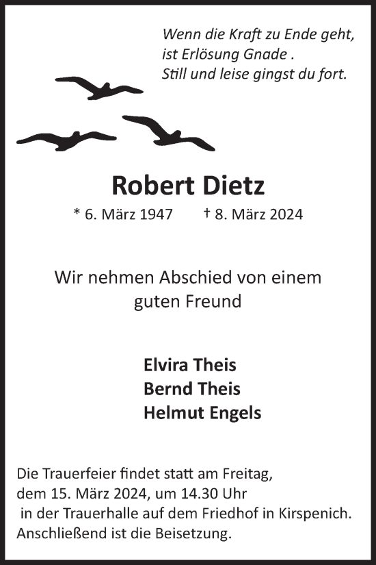 Traueranzeige von Robert Dietz von WochenSpiegel