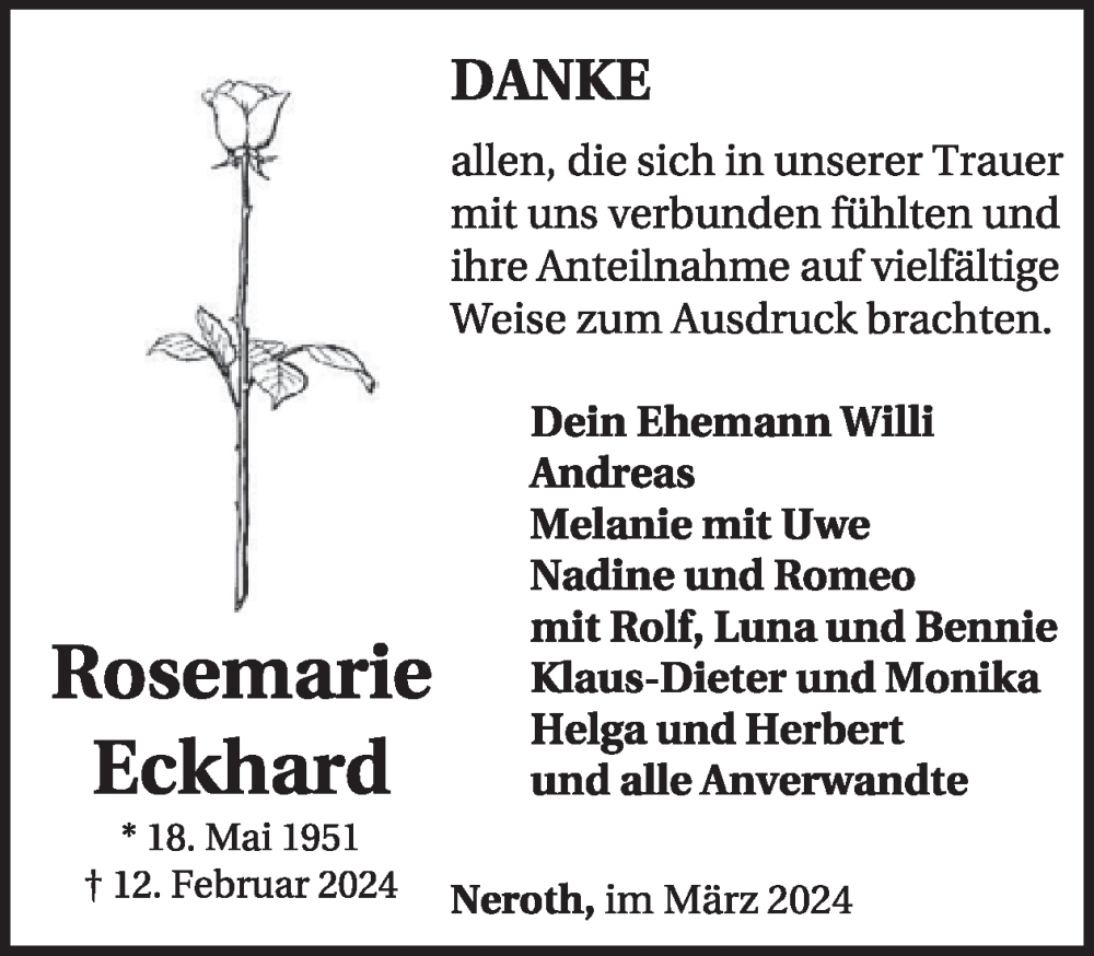  Traueranzeige für Rosemarie Eckhard vom 23.03.2024 aus WochenSpiegel