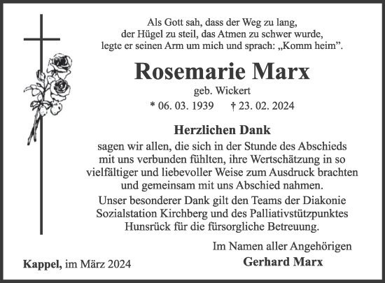 Traueranzeige von Rosemarie Marx von WochenSpiegel