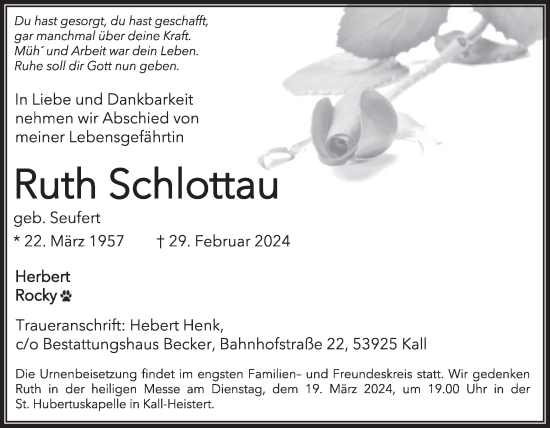 Traueranzeige von Ruth Schlottau von WochenSpiegel