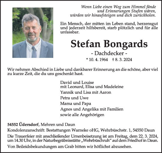 Traueranzeige von Stefan Bongards von WochenSpiegel