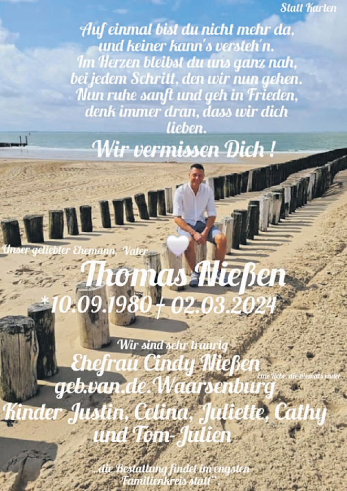  Traueranzeige für Thomas Nießen vom 20.03.2024 aus WochenSpiegel