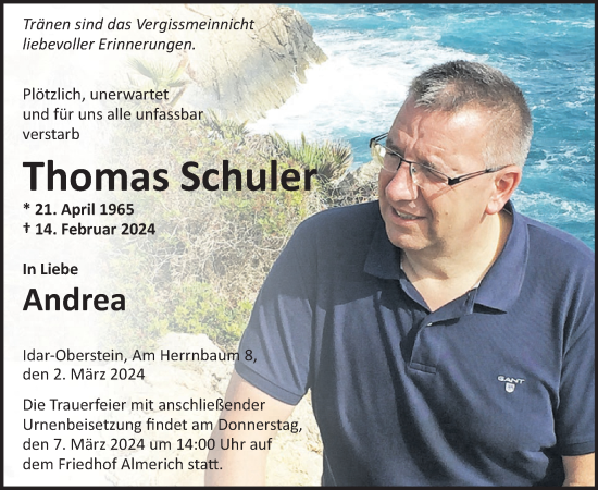 Traueranzeige von Thomas Schuler von WochenSpiegel