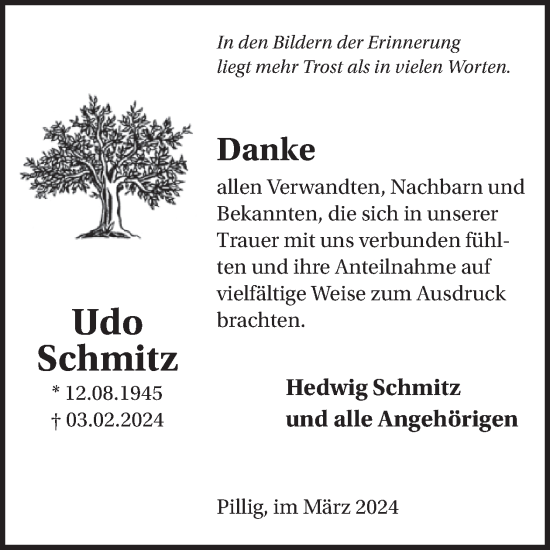 Traueranzeige von Udo Schmitz von WochenSpiegel