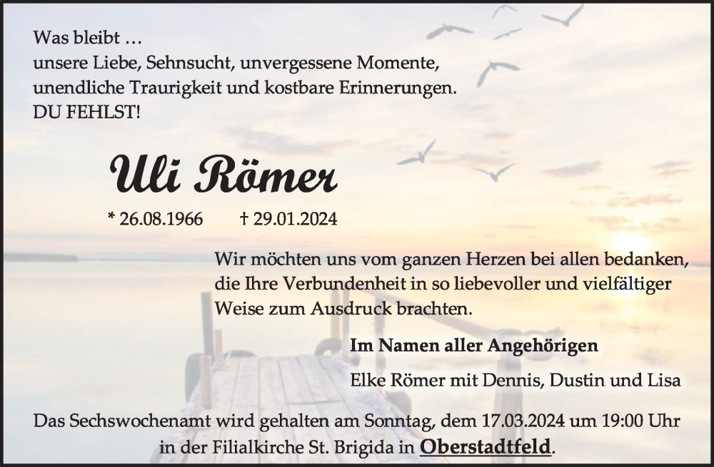  Traueranzeige für Uli Römer vom 09.03.2024 aus WochenSpiegel