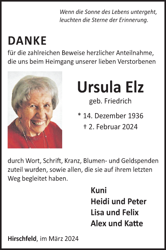 Traueranzeige von Ursula Elz von WochenSpiegel