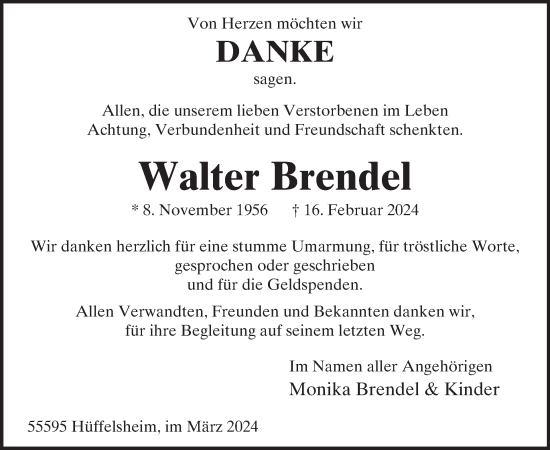Traueranzeige von Walter Brendel von WochenSpiegel