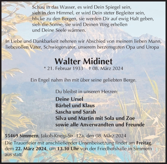 Traueranzeige von Walter Midinet von WochenSpiegel