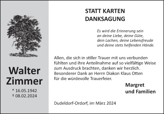Traueranzeige von Walter Zimmer von WochenSpiegel