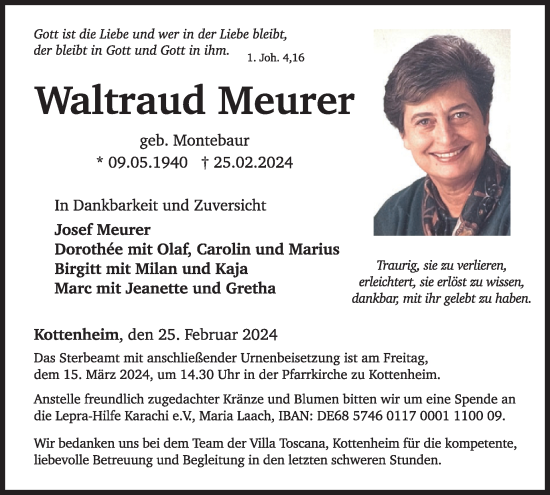 Traueranzeige von Waltraud Meurer von WochenSpiegel