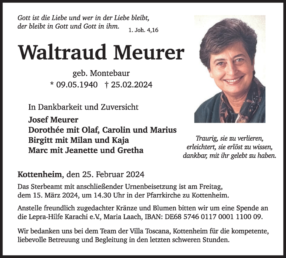  Traueranzeige für Waltraud Meurer vom 06.03.2024 aus WochenSpiegel