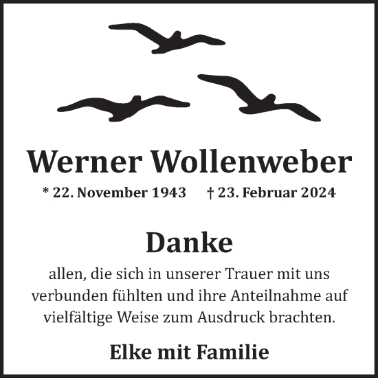 Traueranzeige von Werner Wollenweber von WochenSpiegel