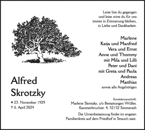 Traueranzeige von Alfred Skrotzky  von WochenSpiegel