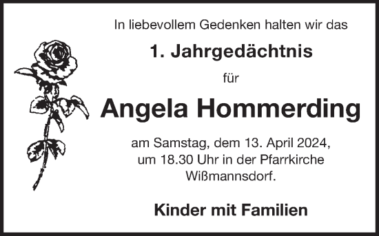 Traueranzeige von Angela Hommerding von WochenSpiegel