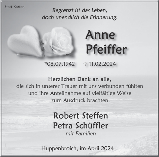 Traueranzeige von Anne Pfeiffer von WochenSpiegel