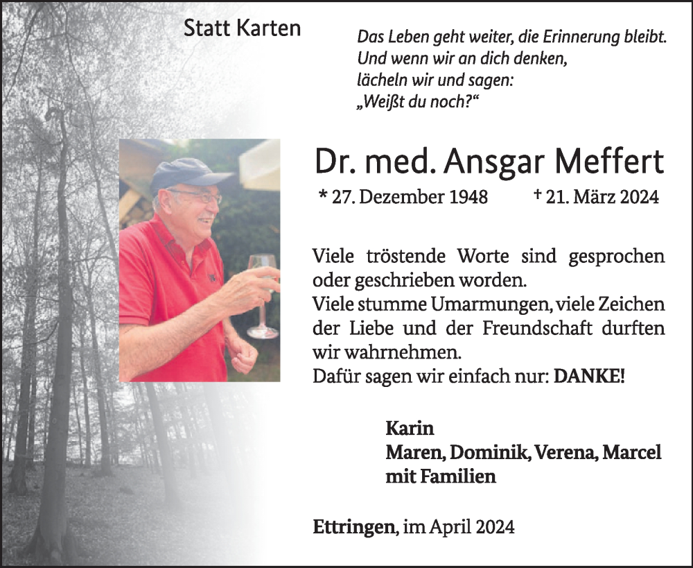  Traueranzeige für Ansgar Meffert vom 24.04.2024 aus WochenSpiegel