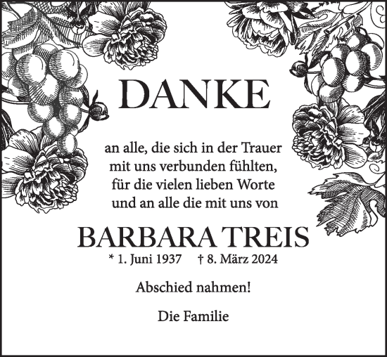 Traueranzeige von Barbara Treis von WochenSpiegel