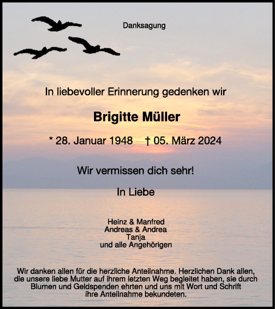 Traueranzeige von Brigitte Müller von WochenSpiegel