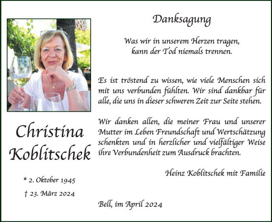 Traueranzeige von Christina Koblitschek von WochenSpiegel