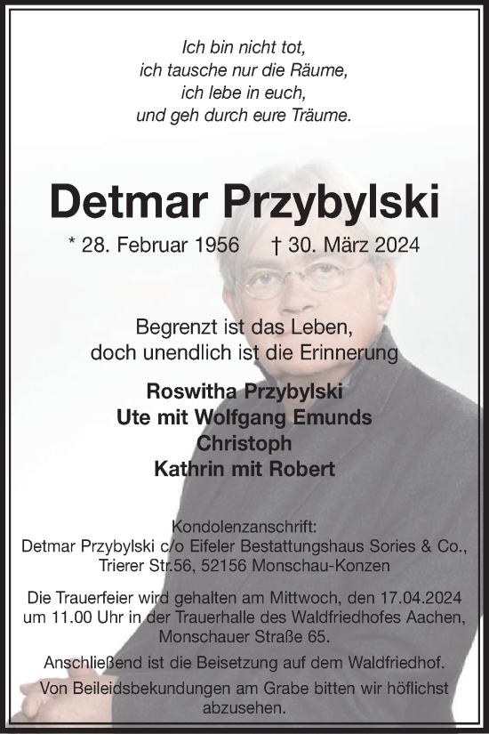 Traueranzeige von Detmar Przybylski von WochenSpiegel