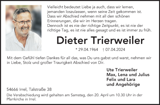 Traueranzeige von Dieter Trierweiler von WochenSpiegel