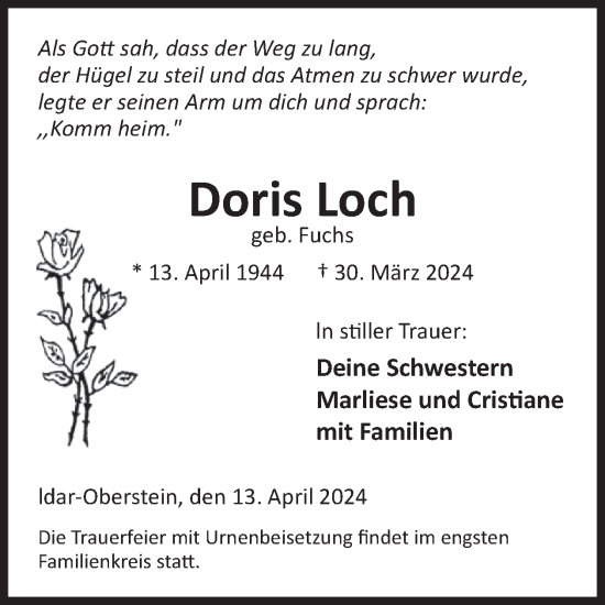 Traueranzeige von Doris Loch von WochenSpiegel