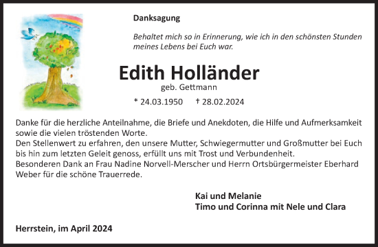 Traueranzeige von Edith Holländer von WochenSpiegel