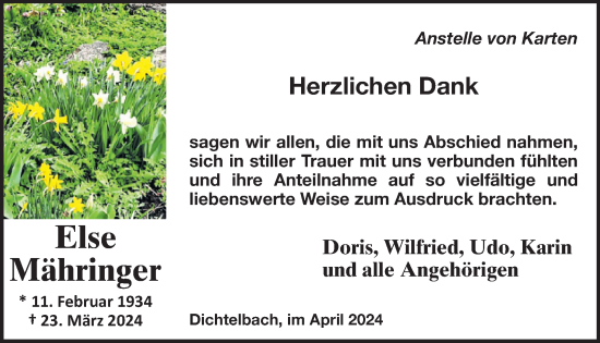 Traueranzeige von Else Mähringer von WochenSpiegel