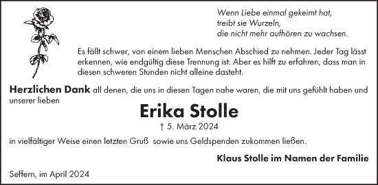 Traueranzeige von Erika Stolle von WochenSpiegel