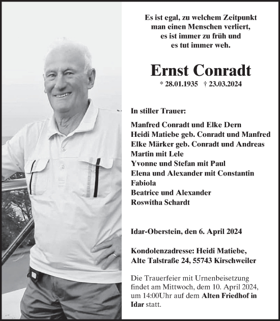 Traueranzeige von Ernst Conradt von WochenSpiegel